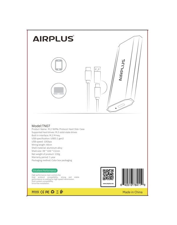 Airplus Boîtier SSD M.2 NVME USB3.1 Gen2-C USB 3.0 – Image 3