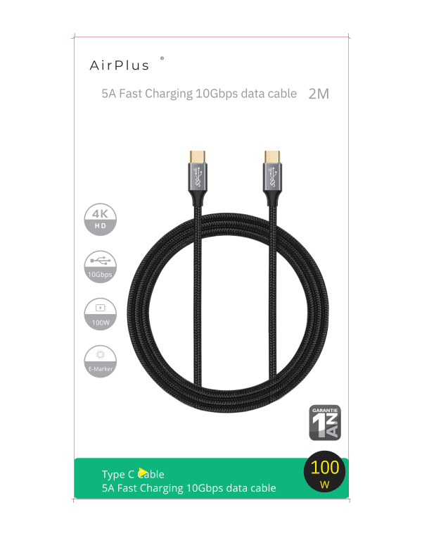 Airplus Câble à gaine tressée USB-C (2m 5A 100w) – Image 2