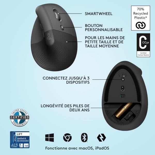 Logitech Lift Souris Ergonomique Verticale,(Noire) – Image 7