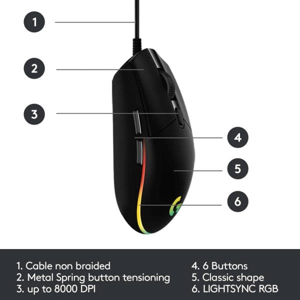 Logitech G102 LIGHTSYNC USB Souris Gaming (Noire) – Image 3