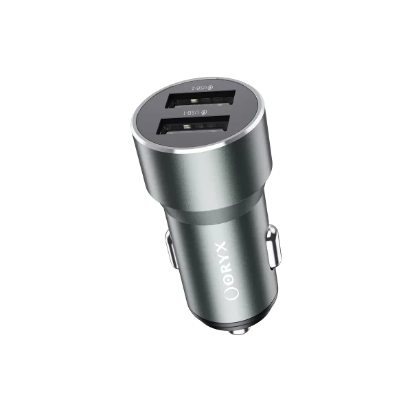 ORYX Chargeur de voiture, double port USB, 12W Gris