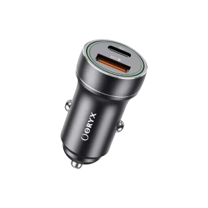ORYX Chargeur de voiture rapide, Type-C et USB 20W Gris