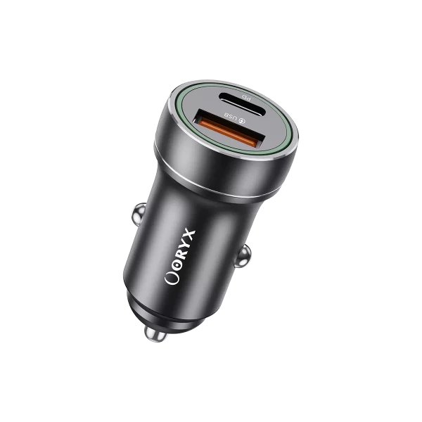 ORYX Chargeur de voiture rapide, Type-C et USB 20W Gris